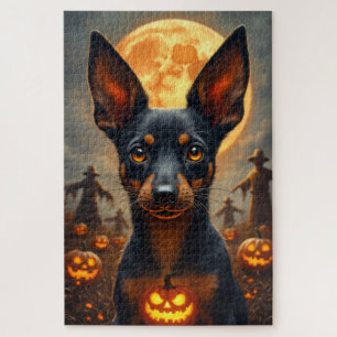 Puzzle Portrait d'Halloween de Rat Terrier dans un champ