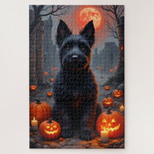 Puzzle Portrait d'Halloween du Terrier Écossais au Châtea