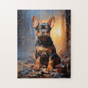 Puzzle Portrait du chiot français Bulldog noir et tan