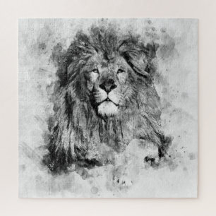 Puzzle Portrait noir et blanc du lion mâle