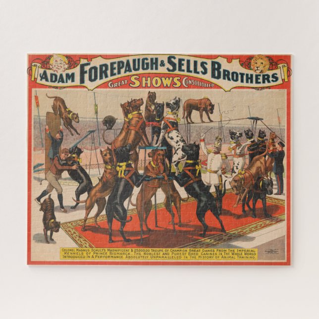 Puzzle Poster De Cirque Des Grands Danois Avec Entraîneur (Horizontal)