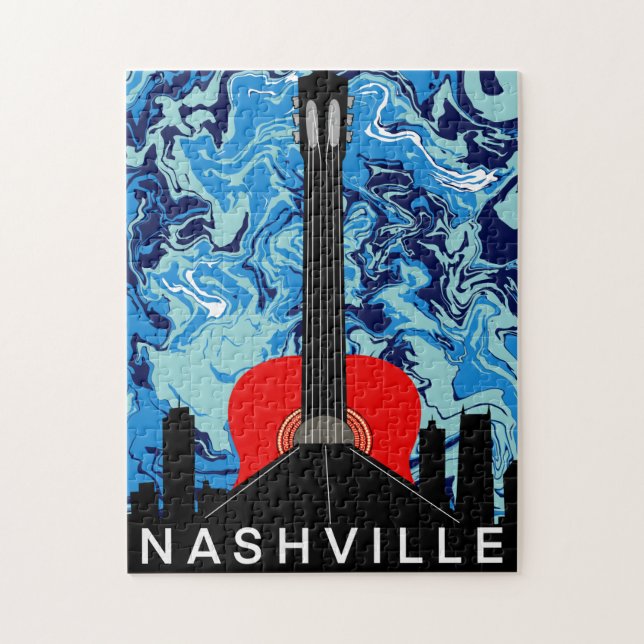 Puzzle Poster de la Guitare Skyline de Nashville (Vertical)