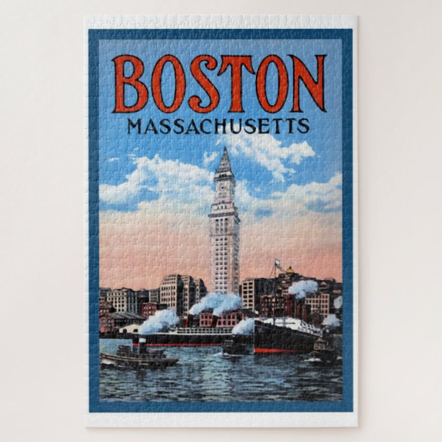 Puzzle Poster de voyage du Massachusetts vintage Boston H (Vertical)