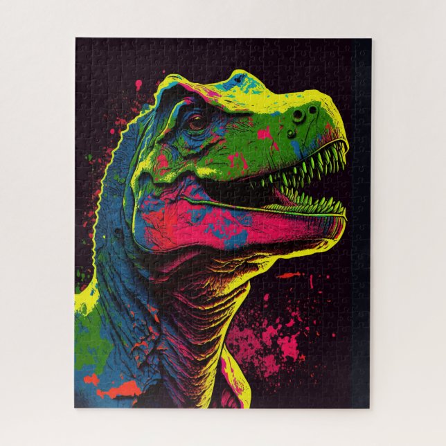 Puzzle Poster Dinosaur Blue T Rex rose et vert pour enfan (Vertical)