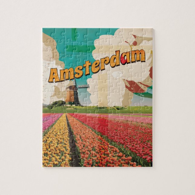 Puzzle Poster Vintage voyage Amsterdam (Vertical)