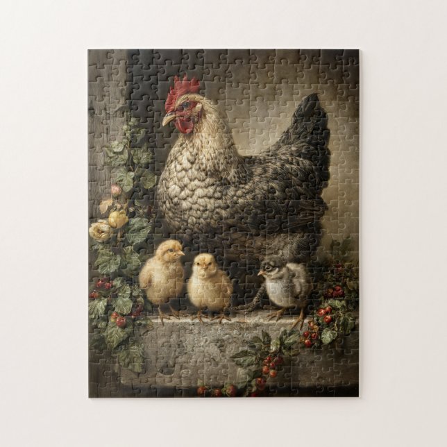Puzzle Poulets rustiques avec poules (Vertical)