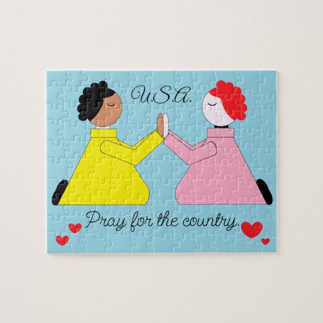 Puzzle Pray for the Country & Hearts:  Light Blue (Horizontal)