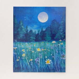 Puzzle Pré et forêt sous une Pleine lune