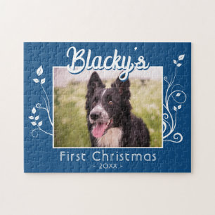 Puzzle Premier Noël Chiot photo Folio bleu