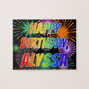 Puzzle Prénom "ALYSSA", Amusant "HEUREUX ANNIVERSAIRE"