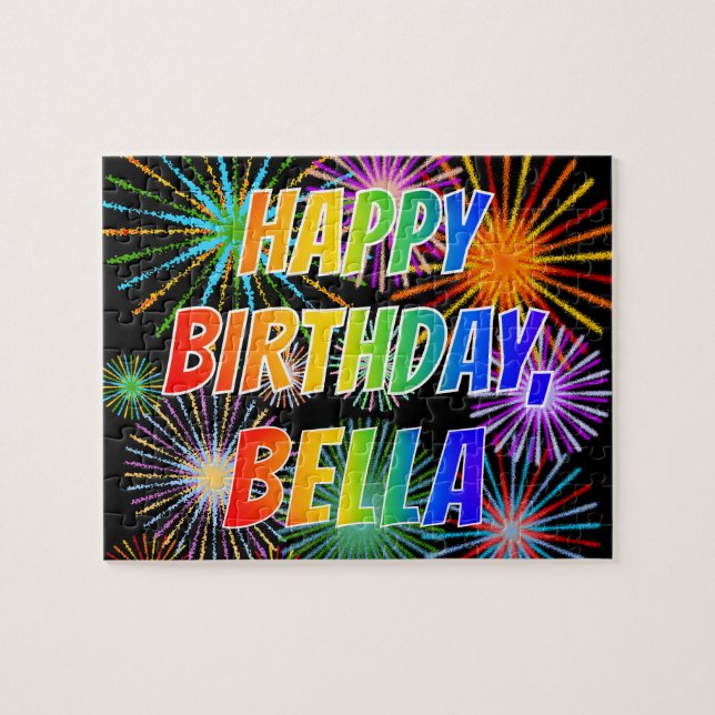 Puzzle Prénom "BELLA", Amusant "HEUREUX ANNIVERSAIRE" (Horizontal)