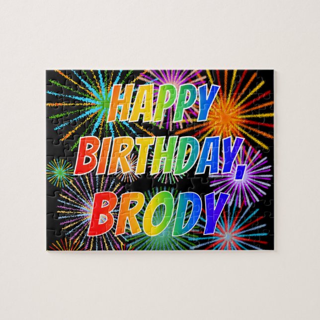Puzzle Prénom "BRODY", Amusant "HEUREUX ANNIVERSAIRE" (Horizontal)
