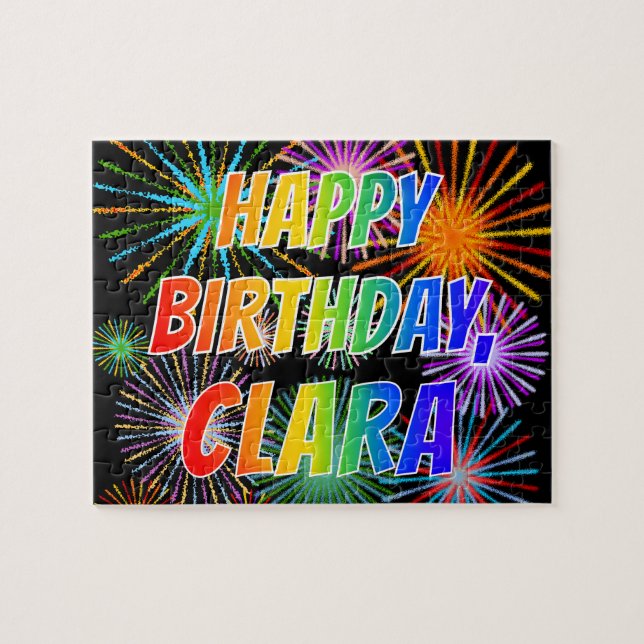 Puzzle Prénom "CLARA", Amusant "HEUREUX ANNIVERSAIRE" (Horizontal)