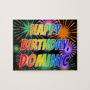 Puzzle Prénom "DOMINIC", Amusant "HEUREUX ANNIVERSAIRE"