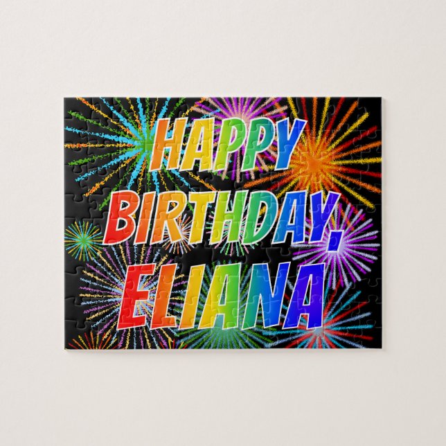 Puzzle Prénom "ELIANA", amusant "HEUREUX ANNIVERSAIRE" (Horizontal)