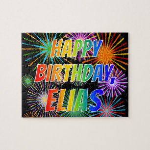 Puzzle Prénom "ELIAS", Amusant "HEUREUX ANNIVERSAIRE"