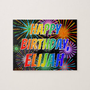 Puzzle Prénom "ELIJAH", Amusant "HEUREUX ANNIVERSAIRE"