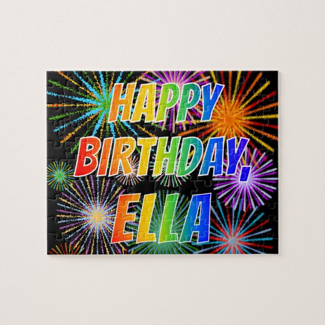 Puzzle Prénom "ELLA", Amusant "HEUREUX ANNIVERSAIRE" (Horizontal)