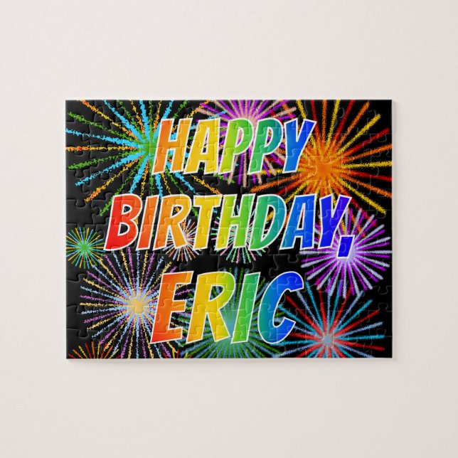 Puzzle Prénom "ERIC", Amusant "HEUREUX ANNIVERSAIRE" (Horizontal)