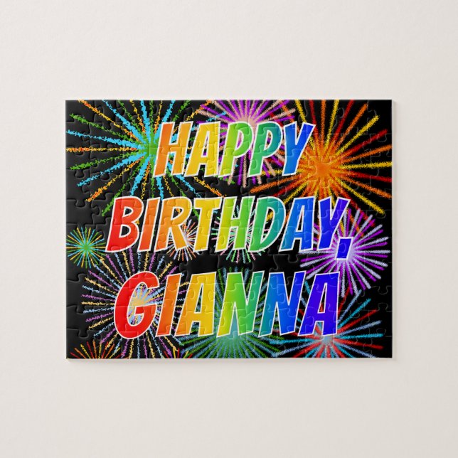 Puzzle Prénom "GIANNA", Amusant "HEUREUX ANNIVERSAIRE" (Horizontal)