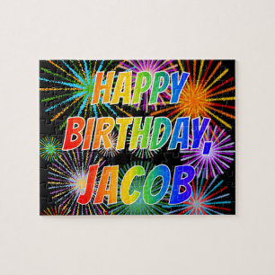 Puzzle Prénom "JACOB", Fun "HEUREUX ANNIVERSAIRE"