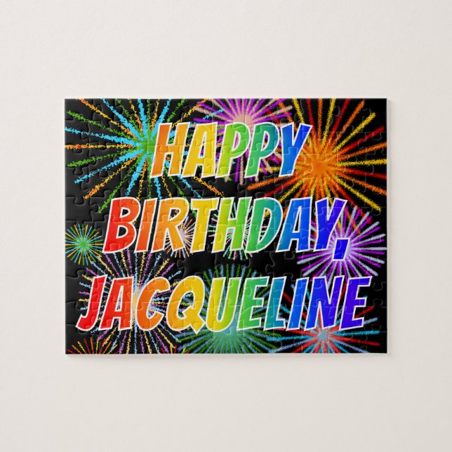 Puzzle Prénom "JACQUELINE", Amusant "HEUREUX ANNIVERSAIRE (Horizontal)