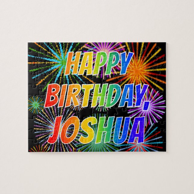 Puzzle Prénom "JOSHUA", Amusant "HEUREUX ANNIVERSAIRE" (Horizontal)