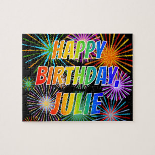 Puzzle Prénom "JULIE", Fun "HEUREUX ANNIVERSAIRE"