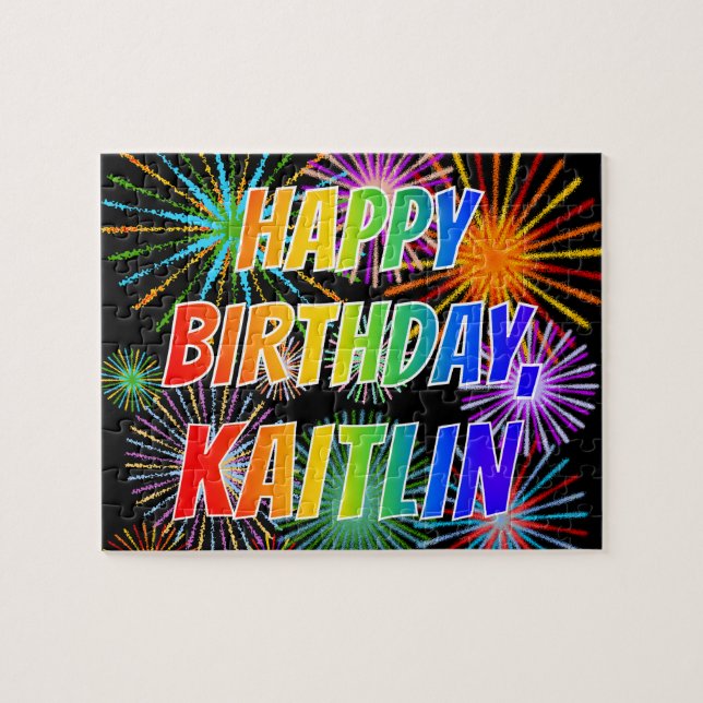 Puzzle Prénom "KAITLIN", Amusant "HEUREUX ANNIVERSAIRE" (Horizontal)