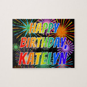 Puzzle Prénom "KATELYN", Amusant "HEUREUX ANNIVERSAIRE"
