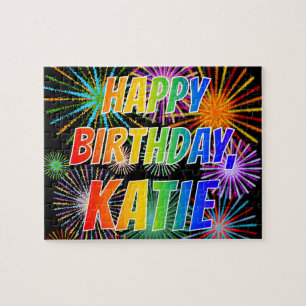 Puzzle Prénom "KATIE", Fun "HEUREUX ANNIVERSAIRE"