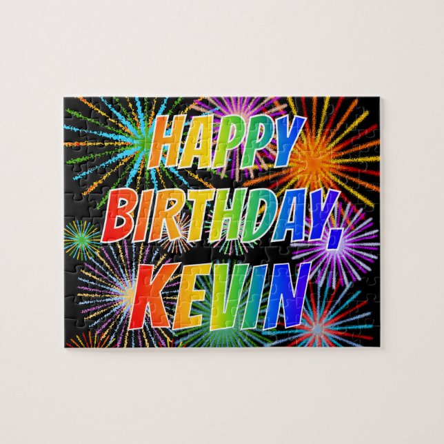 Puzzle Prénom "KEVIN", amusant "HEUREUX ANNIVERSAIRE" (Horizontal)