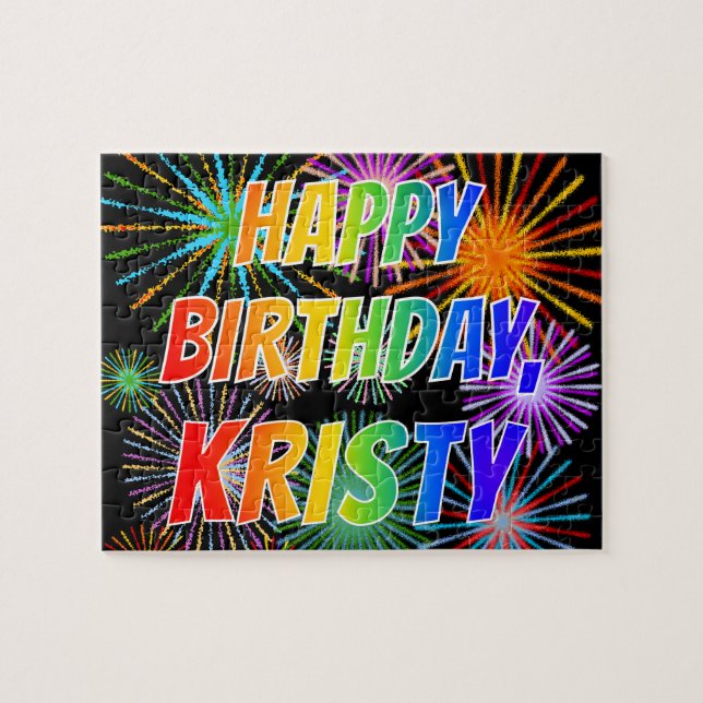 Puzzle Prénom "KRISTY", Amusant "HEUREUX ANNIVERSAIRE" (Horizontal)