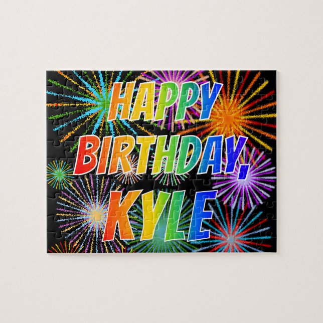 Puzzle Prénom "KYLE", Amusant "HEUREUX ANNIVERSAIRE" (Horizontal)