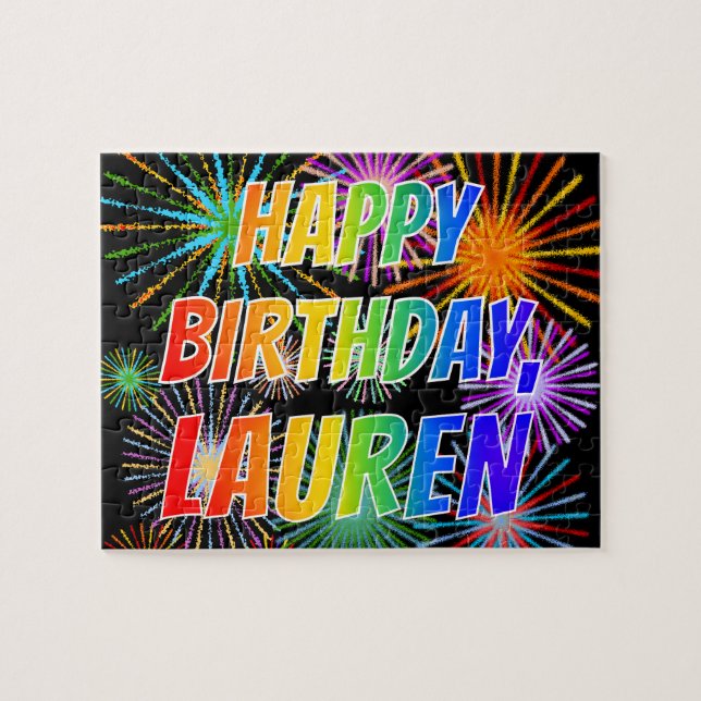 Puzzle Prénom "LAUREN", Amusant "HEUREUX ANNIVERSAIRE" (Horizontal)