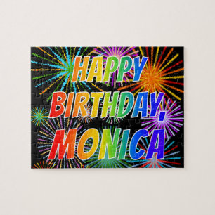 Puzzle Prénom "MONICA", Amusant "HEUREUX ANNIVERSAIRE"