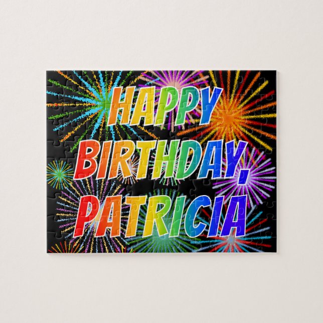 Puzzle Prénom "PATRICIA", Amusant "HEUREUX ANNIVERSAIRE" (Horizontal)