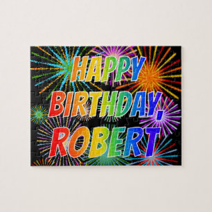 Puzzle Prénom "ROBERT", Amusant "HEUREUX ANNIVERSAIRE"