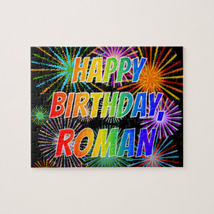 Puzzle Prénom "ROMAN", Amusant "HEUREUX ANNIVERSAIRE"