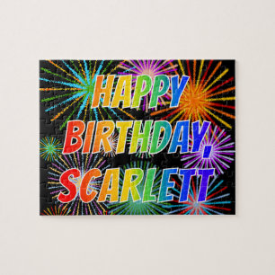 Puzzle Prénom "SCARLETT", Amusant "HEUREUX ANNIVERSAIRE"