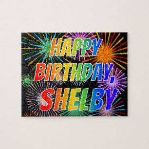 Puzzle Prénom "SHELBY", Amusant "HEUREUX ANNIVERSAIRE"