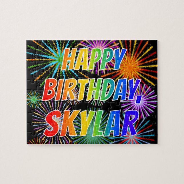 Puzzle Prénom "SKYLAR", Amusant "HEUREUX ANNIVERSAIRE" (Horizontal)