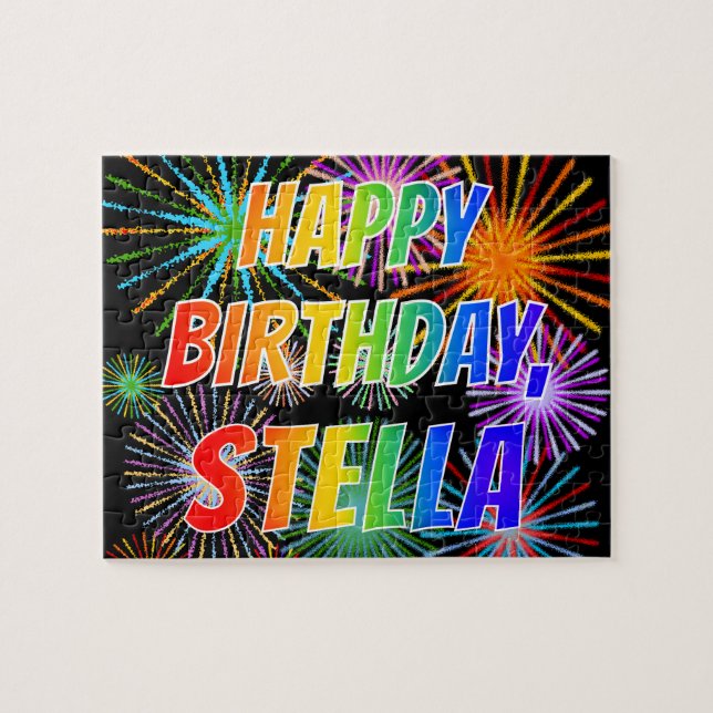 Puzzle Prénom "STELLA", Amusant "HEUREUX ANNIVERSAIRE" (Horizontal)