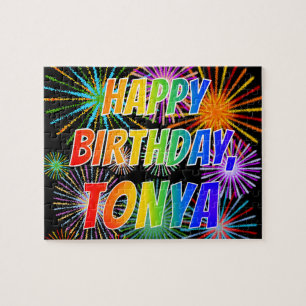 Puzzle Prénom "TONYA", Amusant "HEUREUX ANNIVERSAIRE"