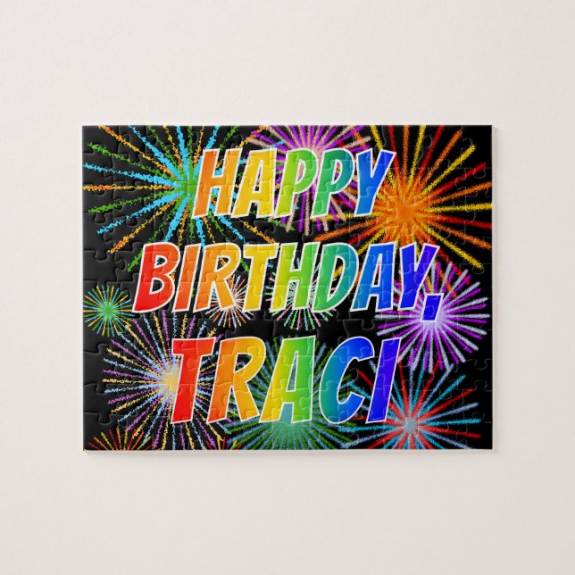 Puzzle Prénom "TRACI", amusant "HEUREUX ANNIVERSAIRE" (Horizontal)