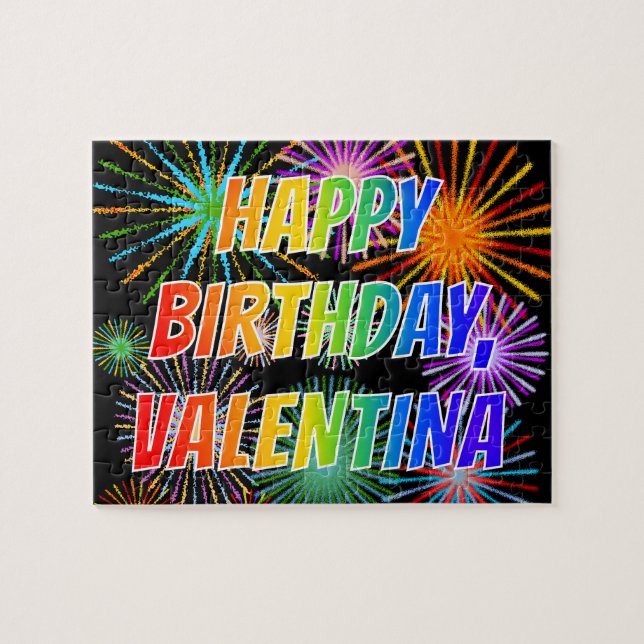 Puzzle Prénom "VALENTINA", amusant "HEUREUX ANNIVERSAIRE" (Horizontal)