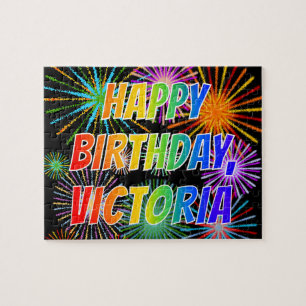 Puzzle Prénom "VICTORIA", Amusant "HEUREUX ANNIVERSAIRE"