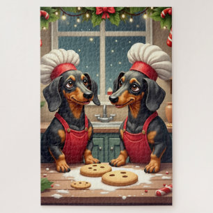 Puzzle Préparateurs de biscuits de Noël de teckel Peintur