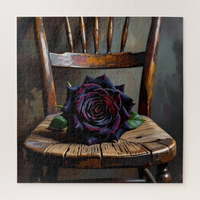 Puzzle Pretty Black Rose on Rustic Chair Valentine's Day (Vertical)