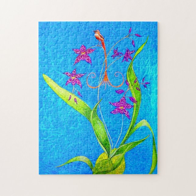Puzzle Pretty Little Orchid Bird  (Vertical)